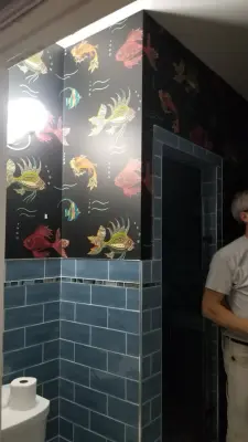 Bathroom Wall Covering 3 — House Painting Services project by Sommers Painting & Wallpapering LLC