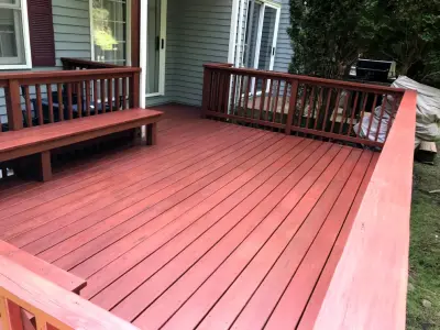 Deck with Red Solid Stain — House Painting Services project by Binders Painting And Contracting LLC