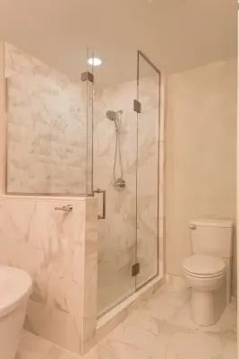Master Bathroom at Waterways Drive by Alpha Design + Build