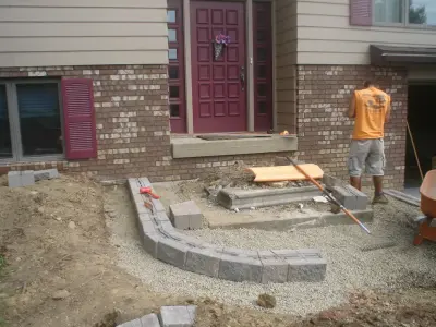 Warren, PA main entrance hardscape by Marlinski Landscape & Stone Work