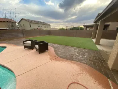 Deck and synthetic turf — Landscape Construction project by AZ Custom Landscaping