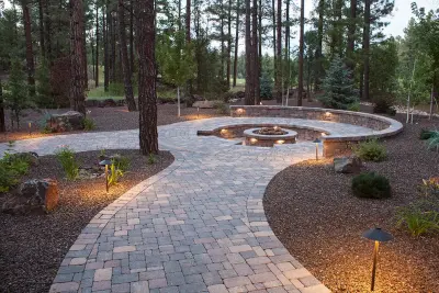 Sophisticated Paver Driveway and Fire Pit — Landscape Construction project by Tim's Landscape Creations