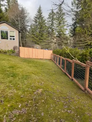 Hog Wire Fencing Panels, Caps, and Custom Gates — Landscape Construction project by All Seasons Landscaping Of Mason County LLC