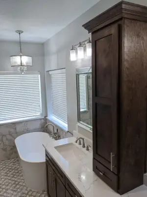 Espresso and marble bathroom — Home Renovation & Remodeling Services project by Prime & Precision