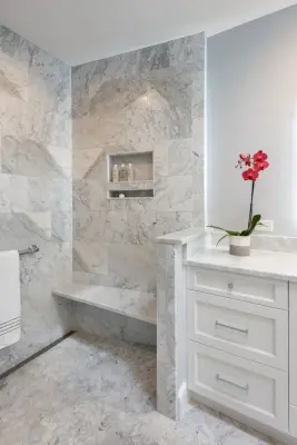 Elegant Marble Bathroom for Monument Avenue Residence — Home Renovation & Remodeling Services project by Cabinetry & Construction, Inc.