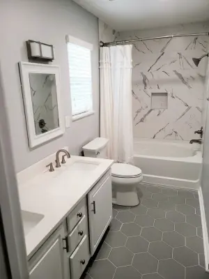 Hexagonal Marble Bathroom — Home Renovation & Remodeling Services project by Shane Built