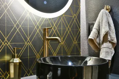 Morgan Hill Powder Room - Black and Gold Details — Home Renovation & Remodeling Services project by D.R. Domenichini Construction
