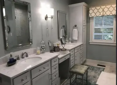 Golden, White, and Blue! Truly adore the striking appearance of this project. It's glamorous — Kitchen Remodeling project by LMHDesign