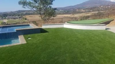 Alpine, CA Artificial Turf Installation Poolside — Landscape Construction project by Home Turf Synthetic Grass in Alpine