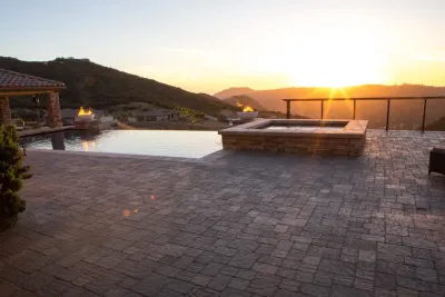 Alpine Back Yard Retreat Pool Pavers Outdoor Kitchen — Landscape Construction project by Home Turf Synthetic Grass in Alpine
