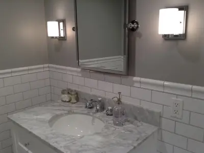 Marble Carrara and White Subway Tile Bathroom — Kitchen Remodeling project by Stacey Kocevar Designs, LLC