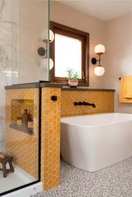Vibrant Mid-Century Bathroom Set — Kitchen Remodeling project by Tricia Hauser Tidemann