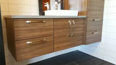 Modern Suspended Bathroom Vanity — Kitchen Remodeling project by Lokenvitz Design And Woodworking, LLC