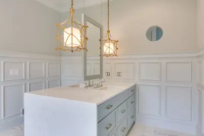 Chic Azure Main Bathroom — Kitchen Remodeling project by Chris's Custom Cabinets