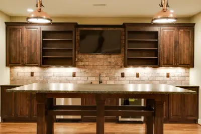 Bespoke Alder Stain Basement Bar — Kitchen Remodeling project by Chris's Custom Cabinets