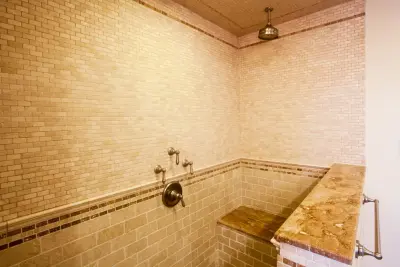 Marble Master Bathroom in Bedford Hills — Design-Build Services project by Gerety Building And Restoration