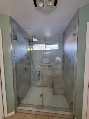 Contemporary Grey and Beige Walk-in Shower in Katy — Design-Build Services project by Blue Contracts LLC