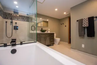 Modern Bathroom Suite with Sauna — Design-Build Services project by EdgeWork Design Build