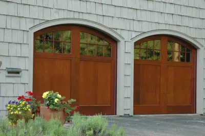 Bespoke Mahogany Garage Doors — Design-Build Services project by Zalewski Associates Inc.