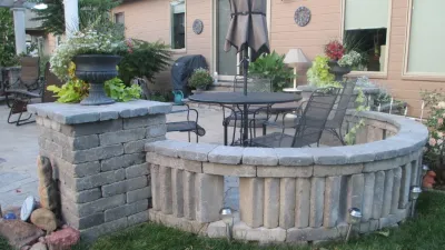 Paver Patio with Fire Place and Pond — Landscape Construction project by Flash-N-Reds Inc in Omaha