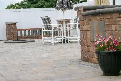 Patio, Fire Pit and Outdoor Kitchen — Landscape Construction project by Lambs Lawn Service & Landscaping