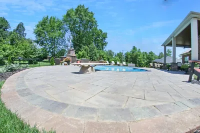 Paver Pool Deck & Fire Place — Landscape Construction project by Lambs Lawn Service & Landscaping