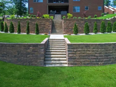 Two Tier Retaining Wall — Landscape Construction project by Lambs Lawn Service & Landscaping in Floyds Knobs