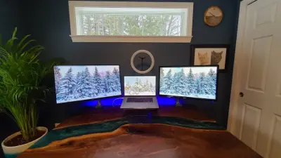 Mossy Teal River Desk with Black Walnut Live Edge by The Ole Wood Shack