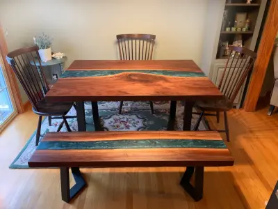 Live Edge River Dining Set with Black Walnut by The Ole Wood Shack