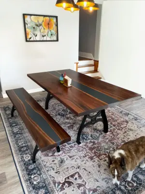 Live Edge River Table and Bench in Black Walnut — Carpentry & Woodworking project by The Ole Wood Shack