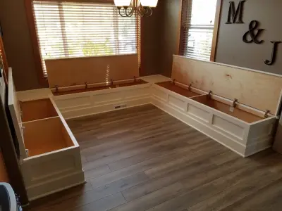 Bonney Lake WA Farmhouse Table and Storage Benches — Carpentry & Woodworking project by The Creative Carpenter LLC