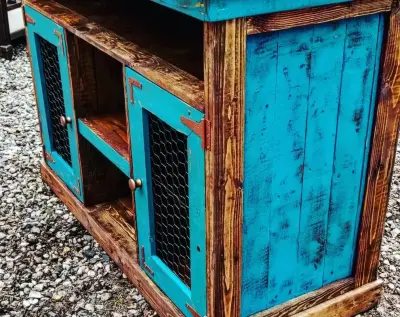 Upcycled teal television stand — Carpentry & Woodworking project by Bearwood Reclaimed