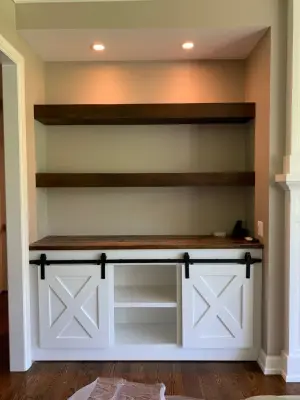 Custom Rustic Sliding Barn Door Shelves — Carpentry & Woodworking project by Multi Drywall & Partition, LLC