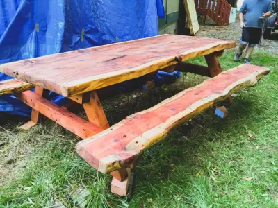 Reclaimed Slab Picnic Tables — Carpentry & Woodworking project by Santa Cruz Timber Works