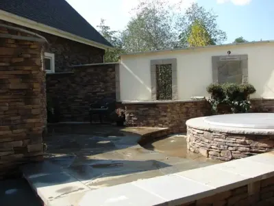 Hidden Oasis - Outdoor Shower and Elevated Beam Spa — Landscape Design project by Stonewood And Waters