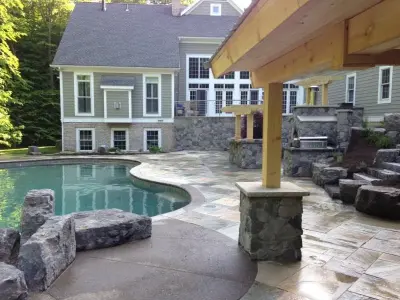 Bespoke In-Ground Pool and Outdoor Living Space, Mendon NY — Landscape Design project by Stonewood And Waters