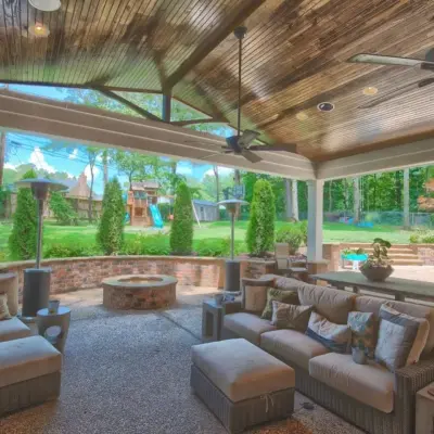 Open-Air Pavilion, Retaining Structures, and Al Fresco Kitchen — Landscape Design project by Covenant Pool And Landscape