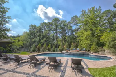 Patio with Pool and Fire Pit Shelter — Landscape Design project by Covenant Pool And Landscape
