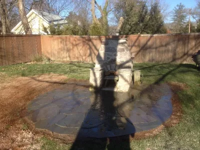 Flagstone Patio around Fireplace by Christopher A. Zeek LandscapeDesign&Construction