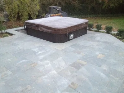 Composite Deck and Bluestone Terrace with Sunken Hottub — Landscape Design project by Christopher A. Zeek LandscapeDesign&Construction