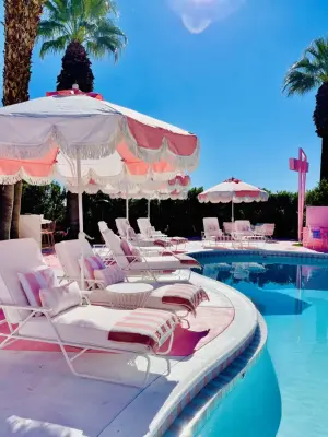 Trixie Motel Pink Candy Outdoor Umbrella — Landscape Design project by Boxhill