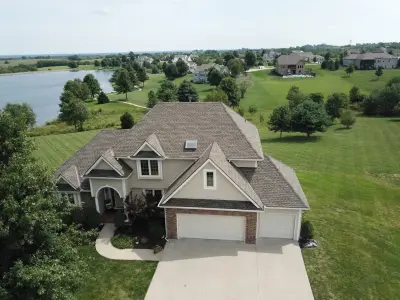 Aerial Perspective of New Roofing — Roofing & Gutter Services project by Liberty Roofing, Siding, Gutters & Windows