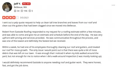 Client Feedback — Roofing & Gutter Services project by Eastside Roofing Inc