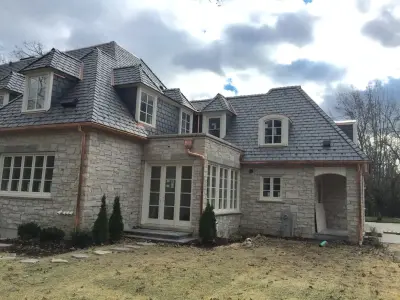 Lake Forest IL - Slate Roofing, Copper Gutters, and Masonry — Roofing & Gutter Services project by A.B. Edward Enterprises, Inc.