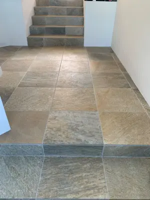 Italian-made quartzite porcelain tile flooring — Design-Build Services project by Josh Design Build
