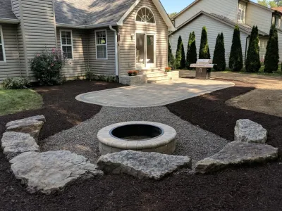 Chesterton, Beautiful Back Yard Patio & Fire Pit — Landscape Construction project by NWI Patio Pros in Chesterton