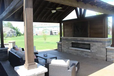 Custom Covered California Fireplace and TV Cabinet (Zionsville, IN) by BPI Outdoor Living