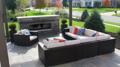 Covered Seating with a Modern Style (Zionsville, IN) — Landscape Design project by BPI Outdoor Living