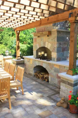 Pergola and fireplace — Landscape Design project by BPI Outdoor Living