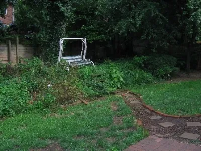 Back yard retaining wall before and after — Landscape Design project by Earth Essence Designs in Silver Spring